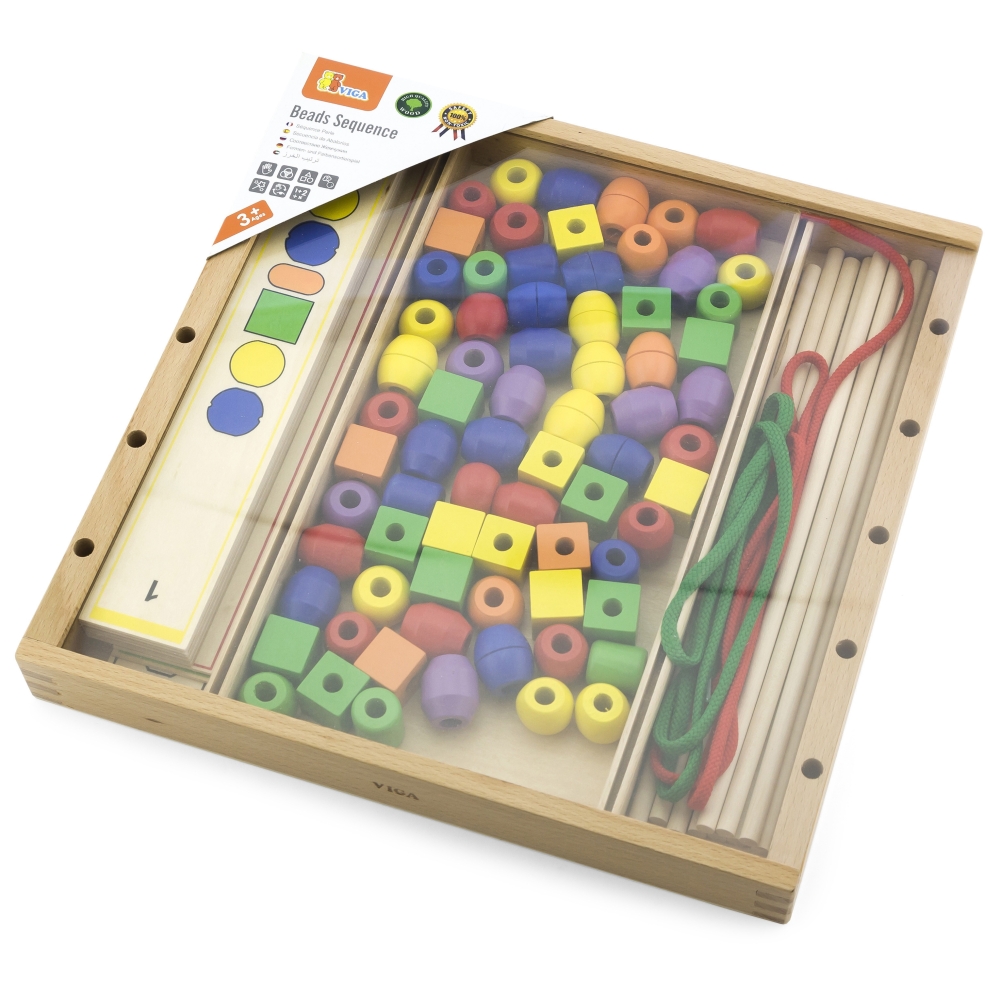 Mediniai loginiai karoliukai VIGA Montessori, 104 el.-Žaislai, Kūdikiams, Mediniai, Žaislai mažyliams (iki 4 m.