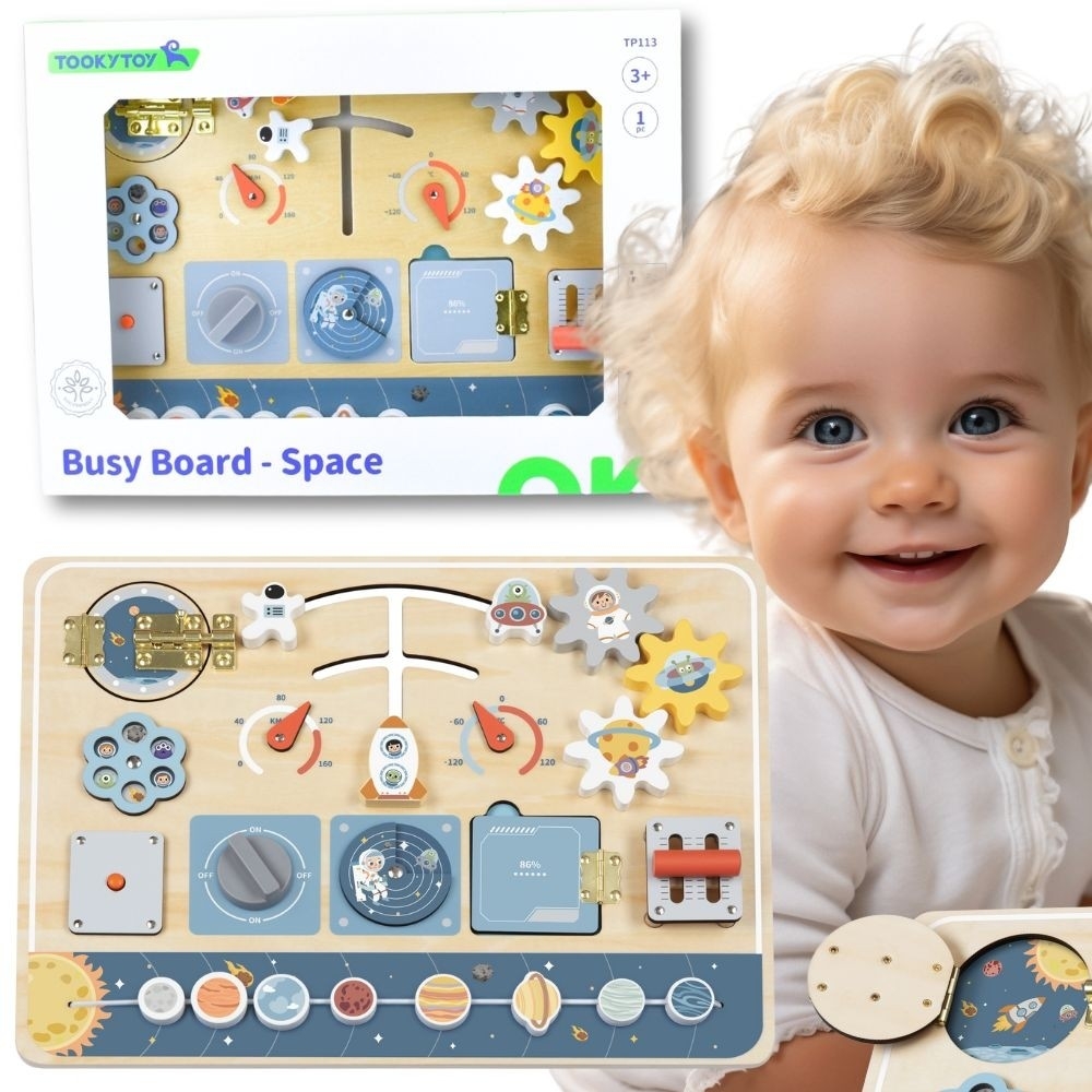 Medinė edukacinė lenta TOOKY TOY Montessori Astronautas erdvėlaivis-Žaislai, Kūdikiams, Žaislai mažyliams (iki 4 m.