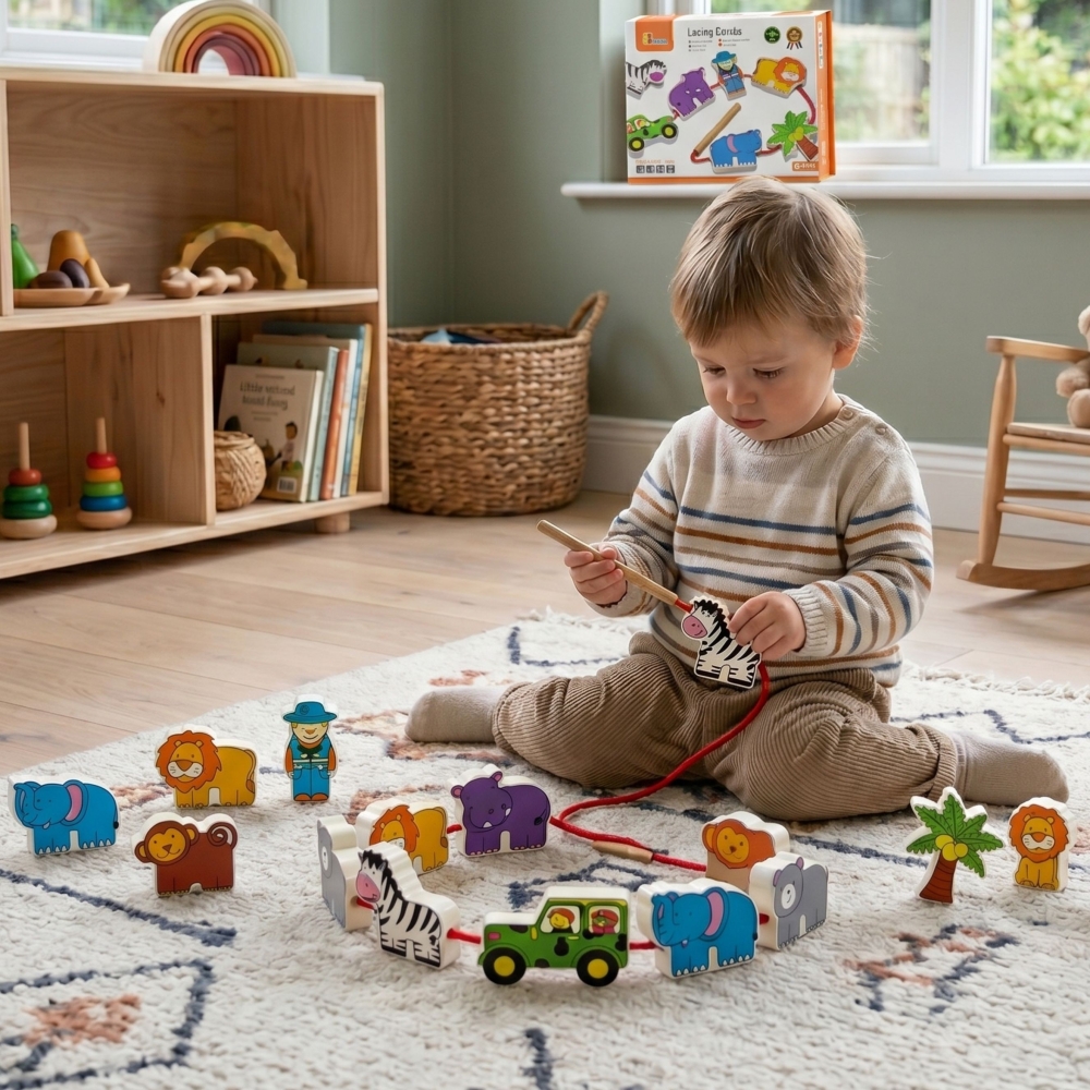Medinė vėrimo dėlionė VIGA Safari Zoo Blocks-Žaislai, Kūdikiams, Žaislai mažyliams (iki 4 m.