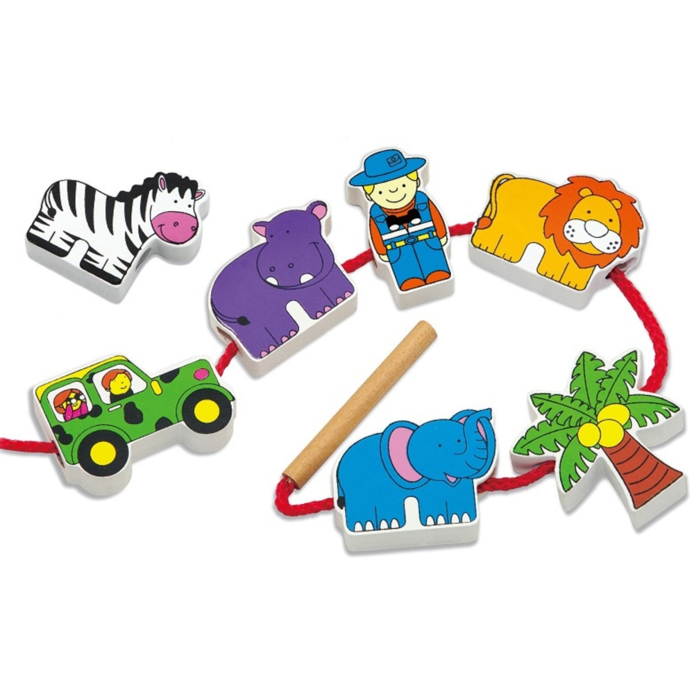 Medinė vėrimo dėlionė VIGA Safari Zoo Blocks-Žaislai, Kūdikiams, Žaislai mažyliams (iki 4 m.