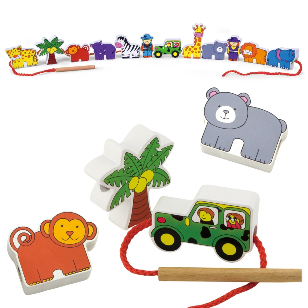 Medinė vėrimo dėlionė VIGA Safari Zoo Blocks-Žaislai, Kūdikiams, Žaislai mažyliams (iki 4 m.
