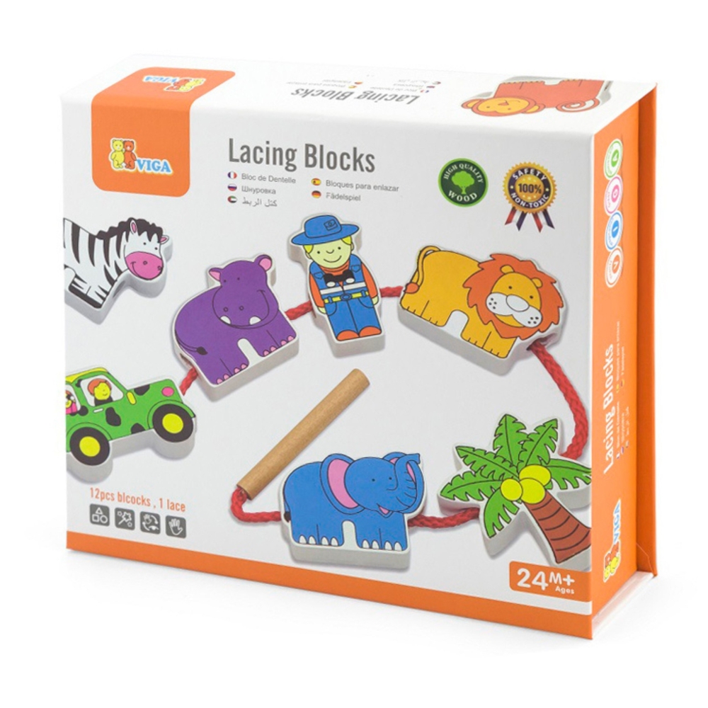 Medinė vėrimo dėlionė VIGA Safari Zoo Blocks-Žaislai, Kūdikiams, Žaislai mažyliams (iki 4 m.