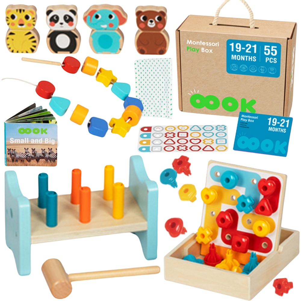 ŽAISLIUKŲ ŽAIDINIŲ DĖŽUTĖ XXL Montessori mokomoji 7in1 sensorinė 19-21 mėn.