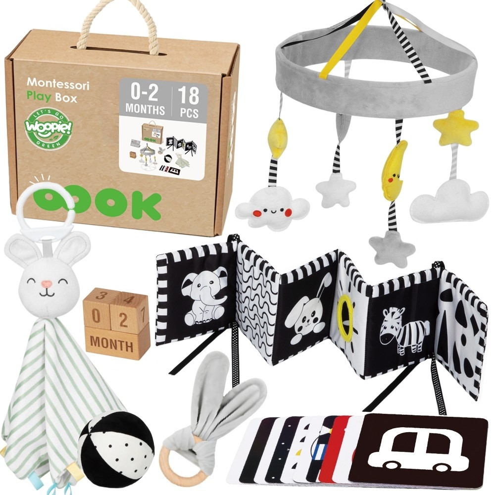 Sensorinis edukacinis rinkinys WOOPIE GREEN Box XXL Montessori 7in1 0-2 mėn. 18el. FSC-Dovanoms, Žaislai, Kūdikiams, Žaislai maž