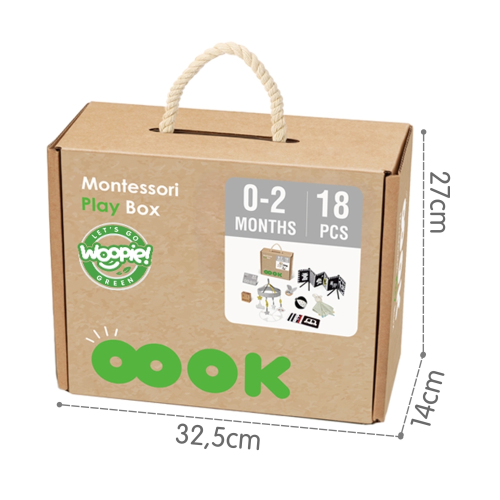 Sensorinis edukacinis rinkinys WOOPIE GREEN Box XXL Montessori 7in1 0-2 mėn. 18el. FSC-Dovanoms, Žaislai, Kūdikiams, Žaislai maž