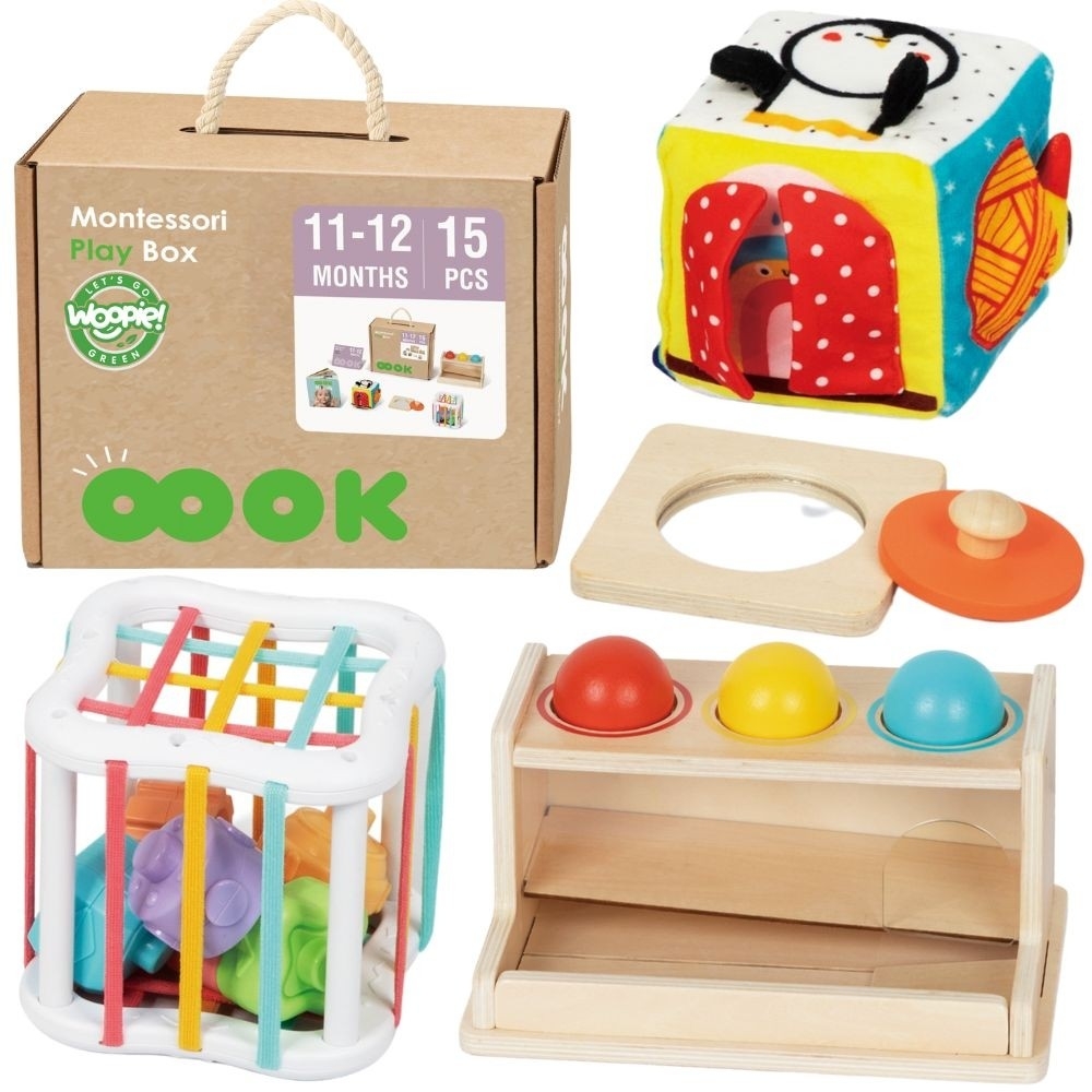 Sensorinis edukacinis rinkinys WOOPIE GREEN Box 5in1 Montessori ugdymo dėžutė 11-12M FSC-Dovanoms, Žaislai, Kūdikiams, Žaislai m
