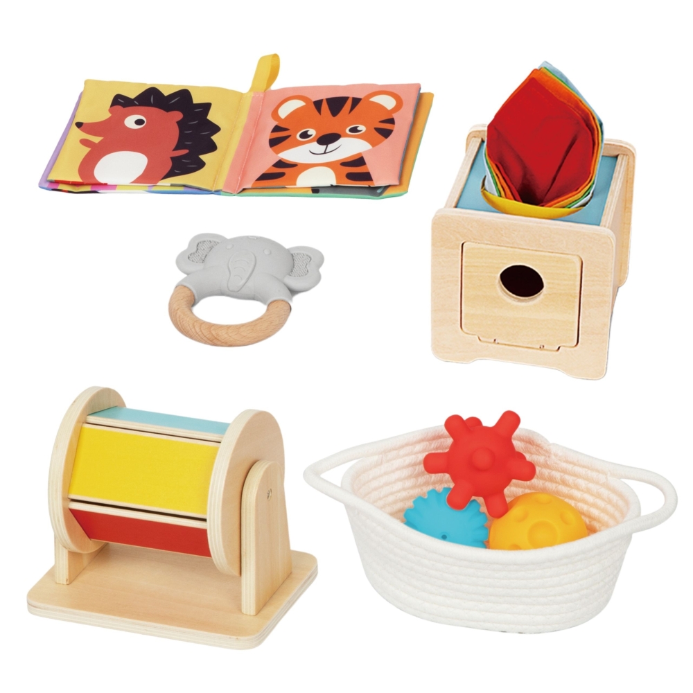 Edukacinė 6in1 sensorinė dėžutė WOOPIE GREEN Box XXL Montessori 5-6 mėn. 13el. FSC-Dovanoms, Žaislai, Kūdikiams, Žaislai mažylia