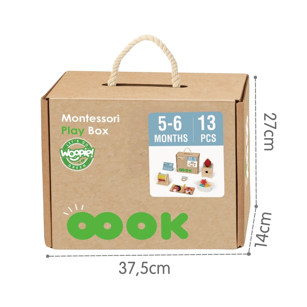 Edukacinė 6in1 sensorinė dėžutė WOOPIE GREEN Box XXL Montessori 5-6 mėn. 13el. FSC-Dovanoms, Žaislai, Kūdikiams, Žaislai mažylia