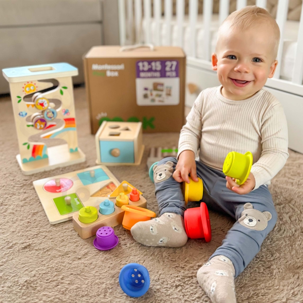 Edukacinė sensorinė dėžutė WOOPIE GREEN Box 6in1 13-15m Montessori FSC-Dovanoms, Žaislai, Kūdikiams, Žaislai mažyliams (iki 4 m.