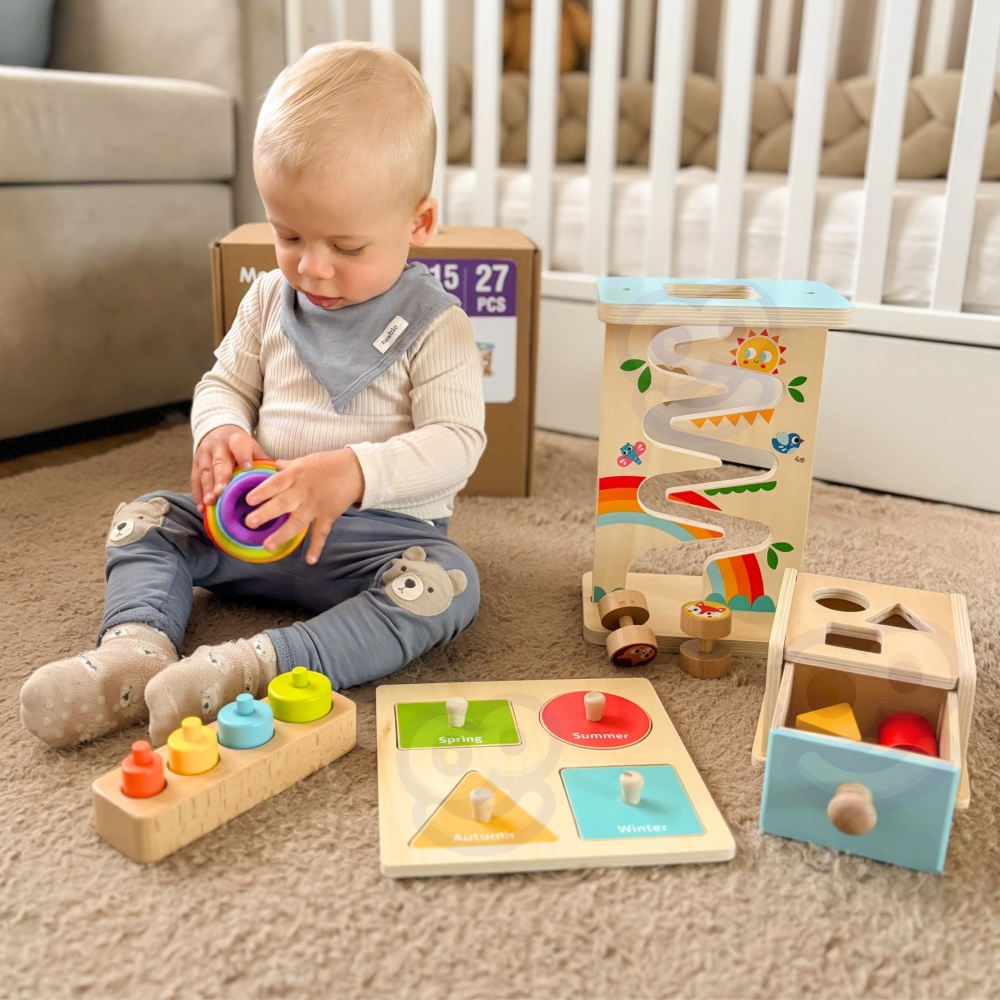 Edukacinė sensorinė dėžutė WOOPIE GREEN Box 6in1 13-15m Montessori FSC-Dovanoms, Žaislai, Kūdikiams, Žaislai mažyliams (iki 4 m.