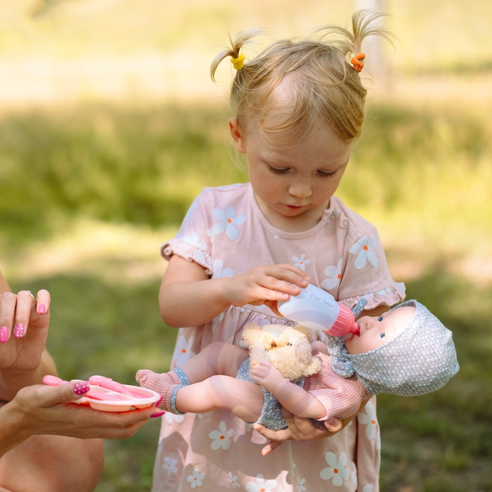 WOOPIE ROYAL Kūdikio lėlė 36 cm su drabužiais ir meškiuku Maitinimo priedai