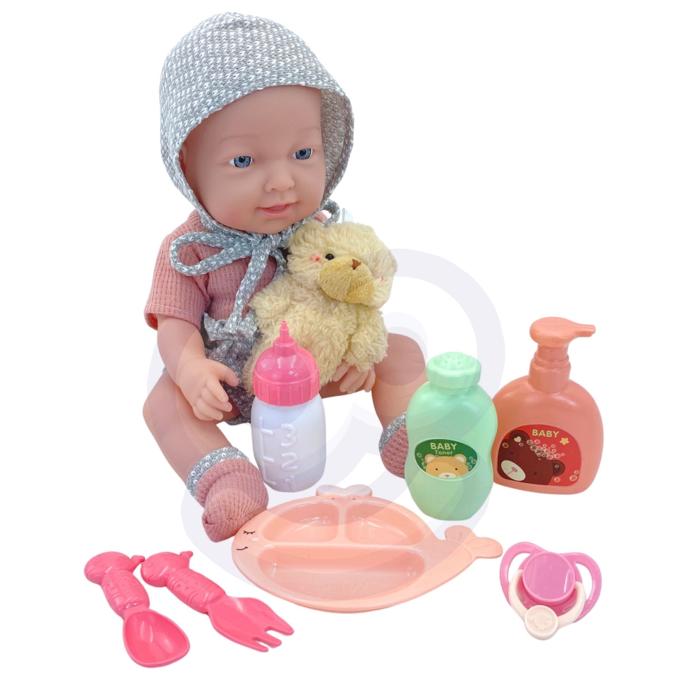 WOOPIE ROYAL Kūdikio lėlė 36 cm su drabužiais ir meškiuku Maitinimo priedai