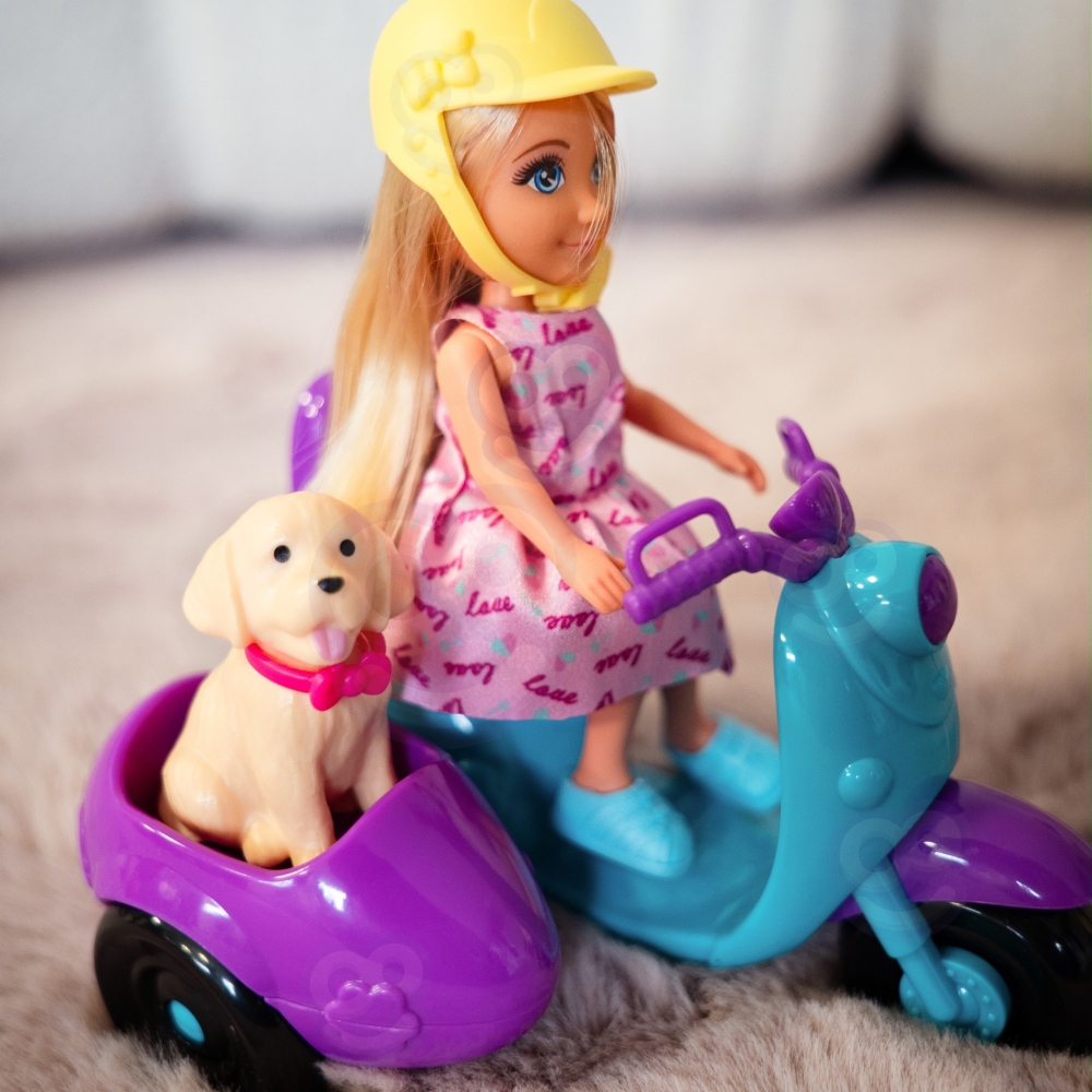 Lėlė su motoroleriu ir šuniuku WOOPIE ROYAL Scooter-Žaislai, Lėlės ir jų priedai, Lėlės-e-vaikas