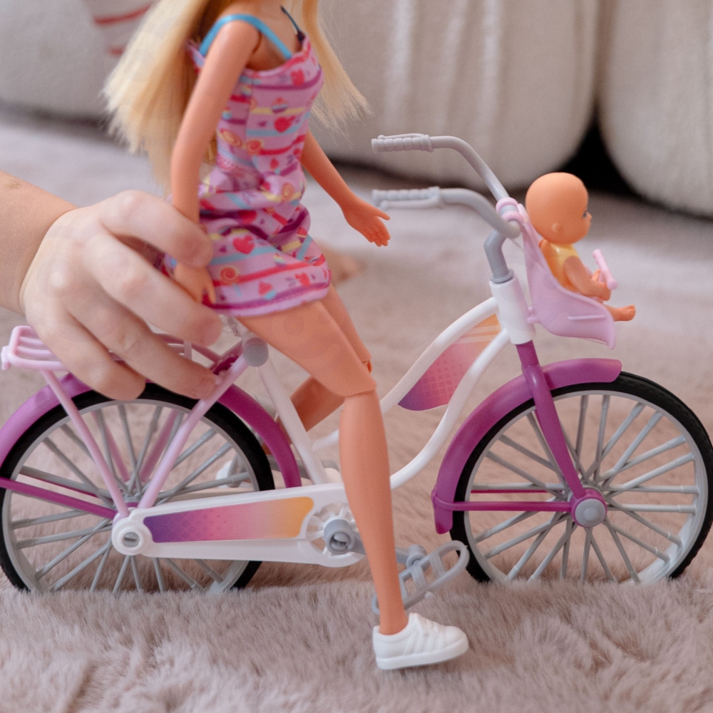 WOOPIE ROYAL Lalka Lily Rowerzystka Bobas w Foteliku Rower