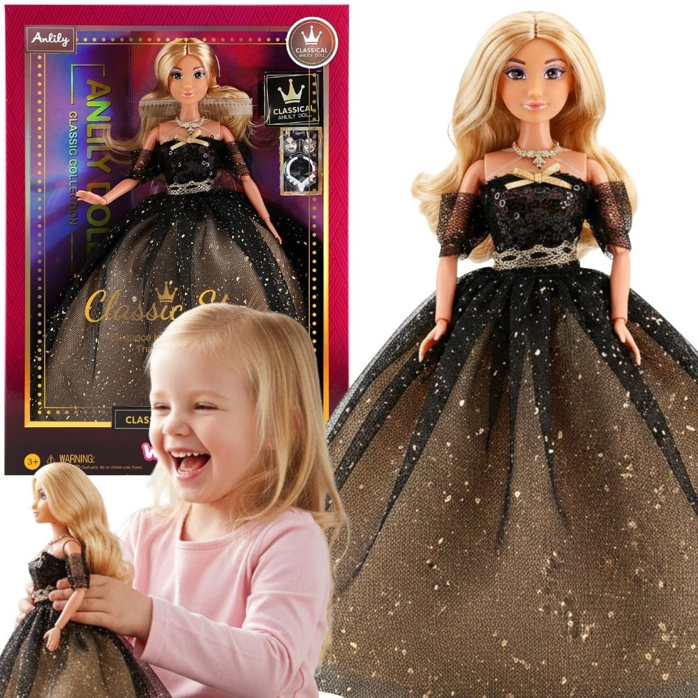 Lėlė Lilija 30 cm ilgų šviesių plaukų WOOPIE ROYAL juoda balinė suknelė-Žaislai, Lėlės ir jų priedai, Lėlės-e-vaikas