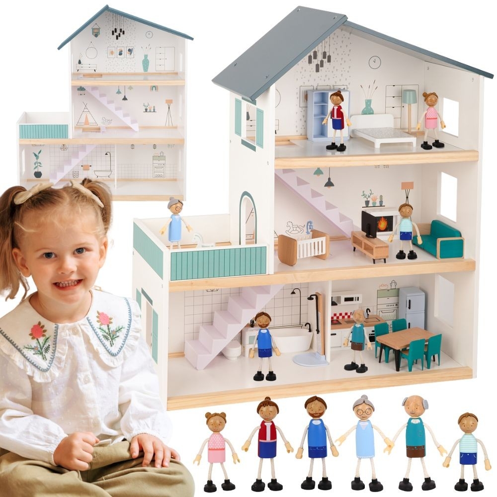Medinis lėlių namelis TOOKY TOY + FSC figūrėlės-Žaislai, Lėlių namai ir baldai-e-vaikas
