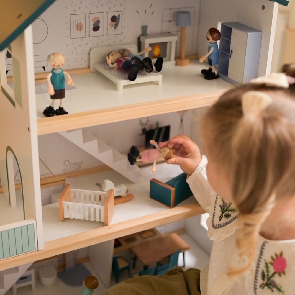 Medinis lėlių namelis TOOKY TOY + FSC figūrėlės-Žaislai, Lėlių namai ir baldai-e-vaikas