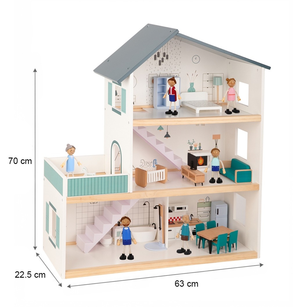 Medinis lėlių namelis TOOKY TOY + FSC figūrėlės-Žaislai, Lėlių namai ir baldai-e-vaikas