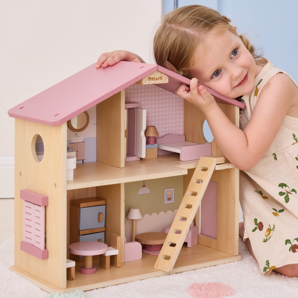 VIGA PolarB Large Wooden Dollhouse 17 pcs.					