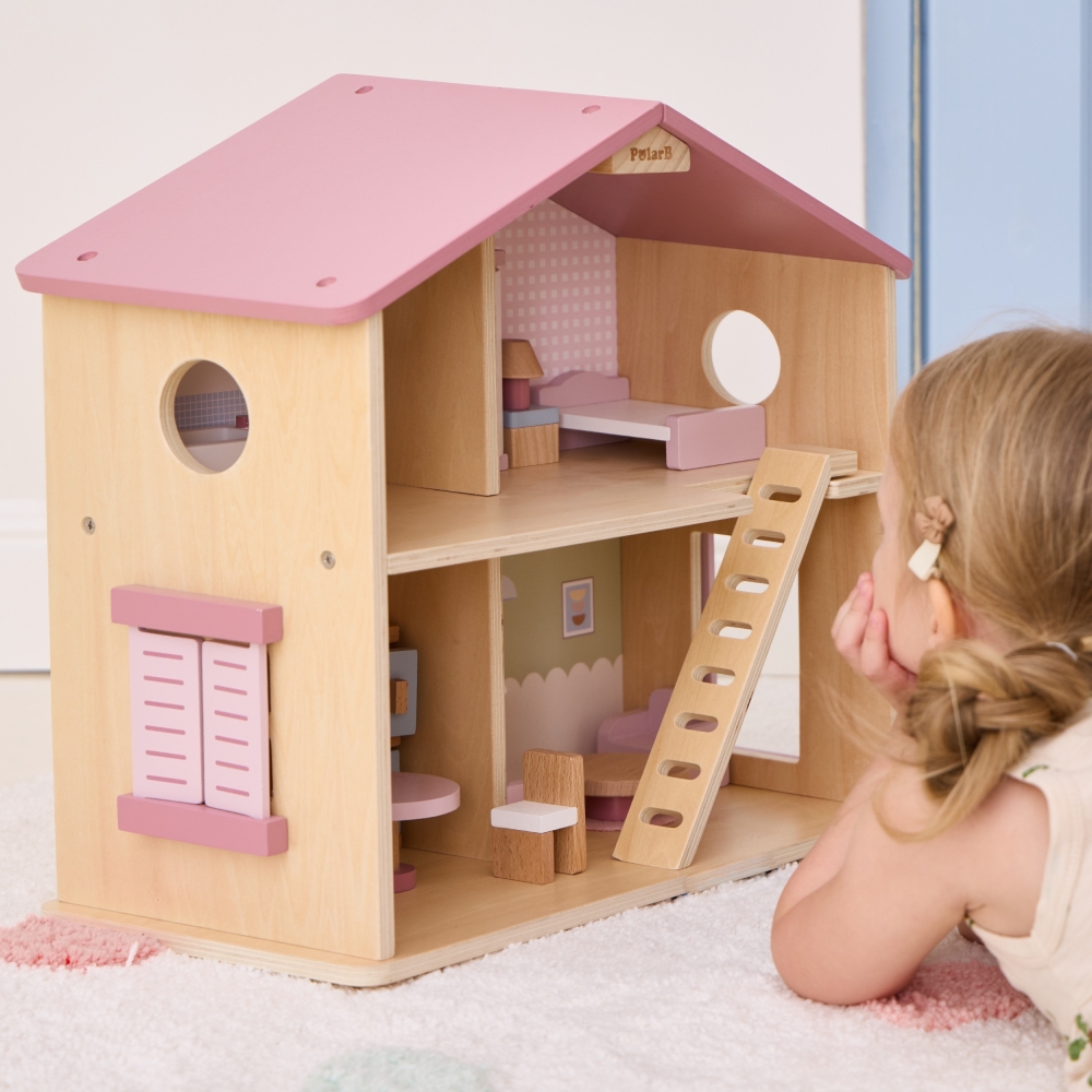 VIGA PolarB Large Wooden Dollhouse 17 pcs.					