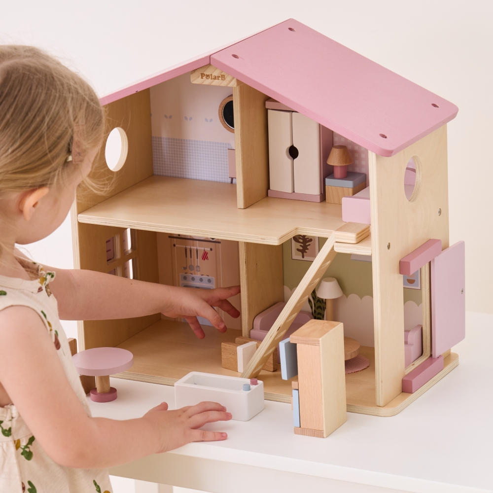 VIGA PolarB Large Wooden Dollhouse 17 pcs.					