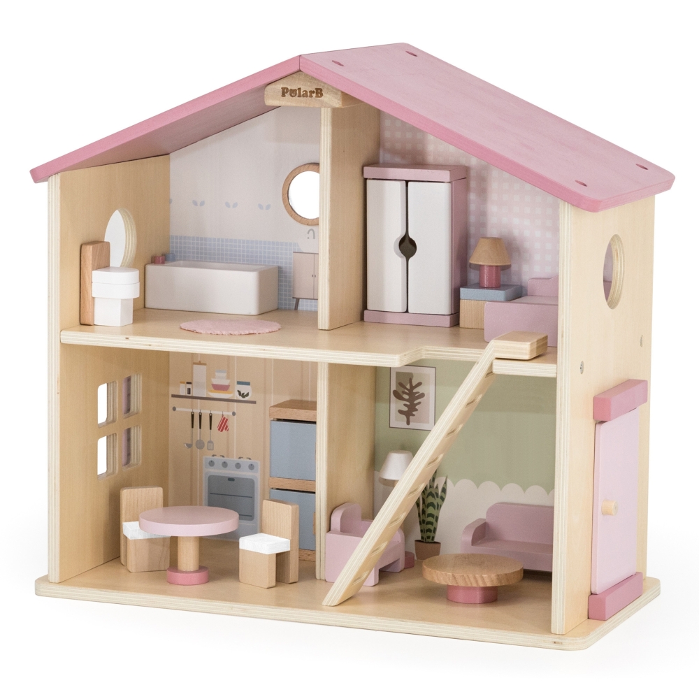 VIGA PolarB Large Wooden Dollhouse 17 pcs.					