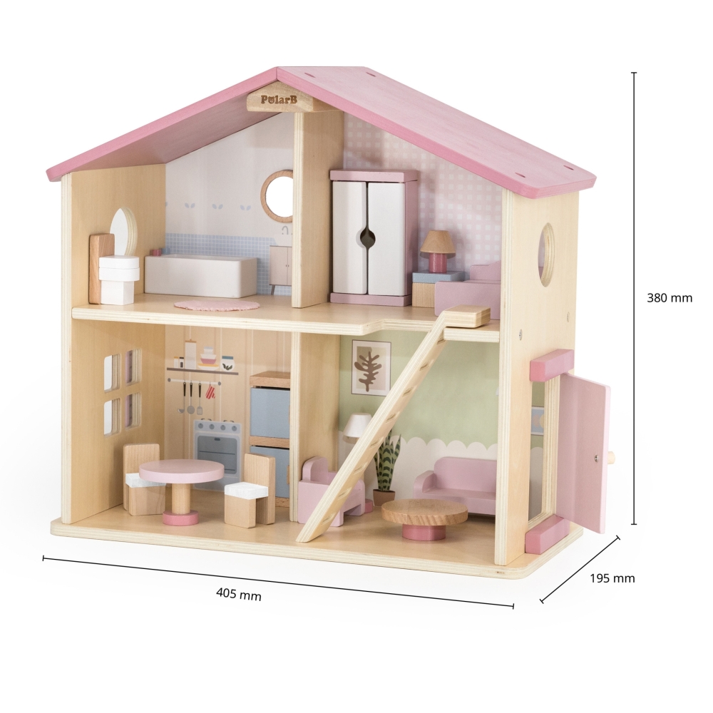 VIGA PolarB Large Wooden Dollhouse 17 pcs.					