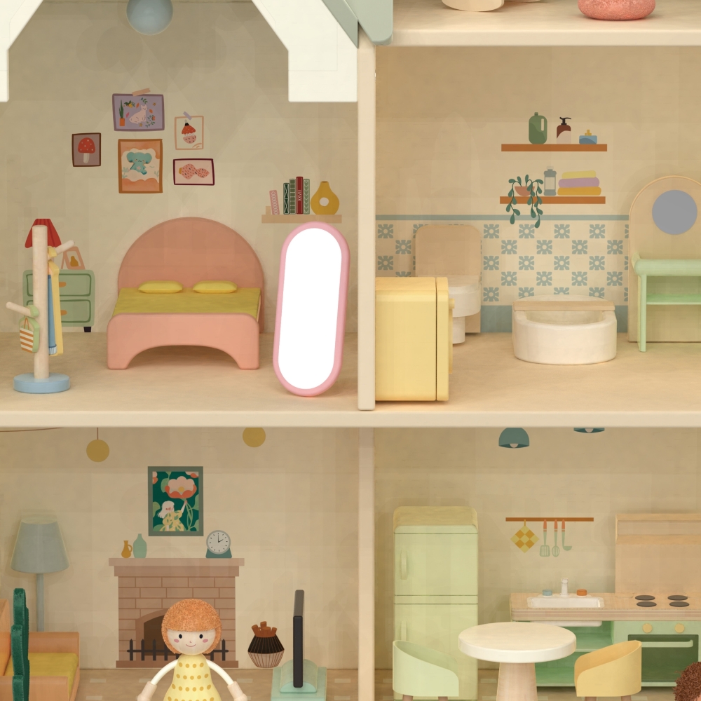 CLASSIC WORLD Wielki Drewniany Domek dla Lalek z mebelkami