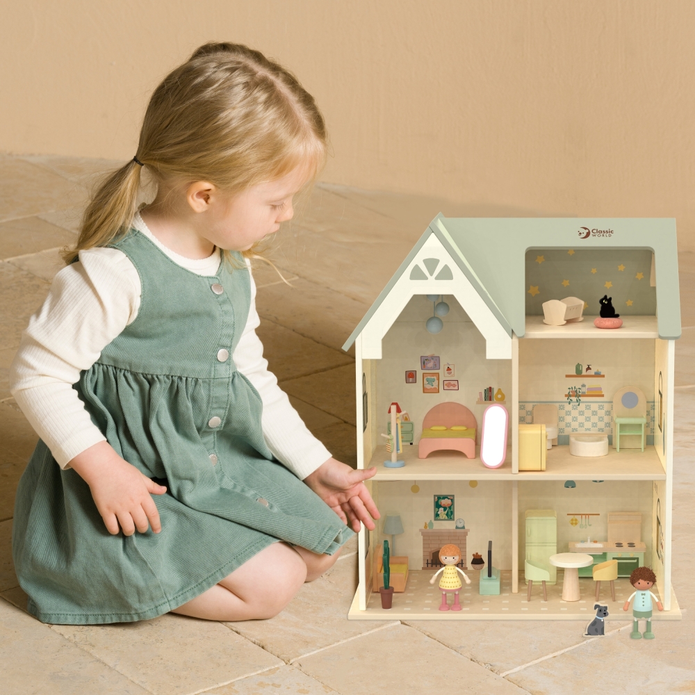CLASSIC WORLD Wielki Drewniany Domek dla Lalek z mebelkami