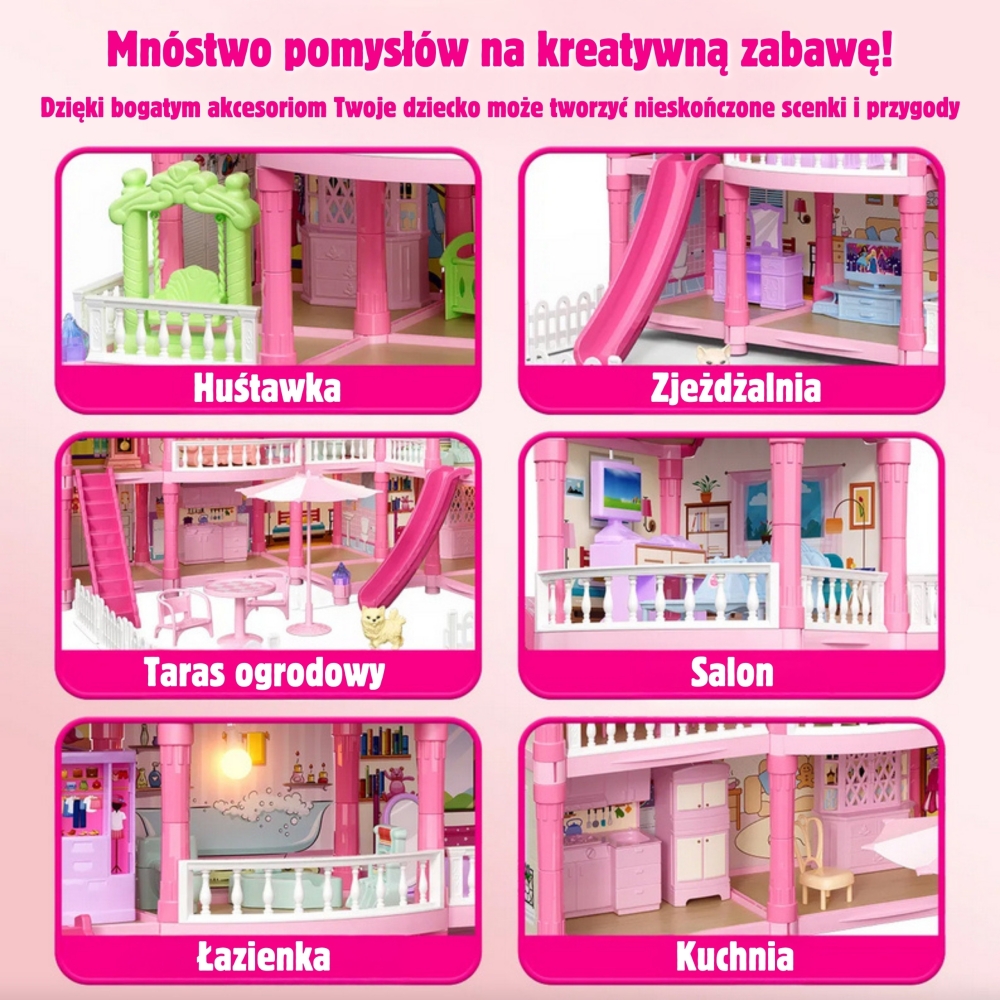 Lėlių namelis WOOPIE Villa su apšvietimu ir priedais, lėle 296el.