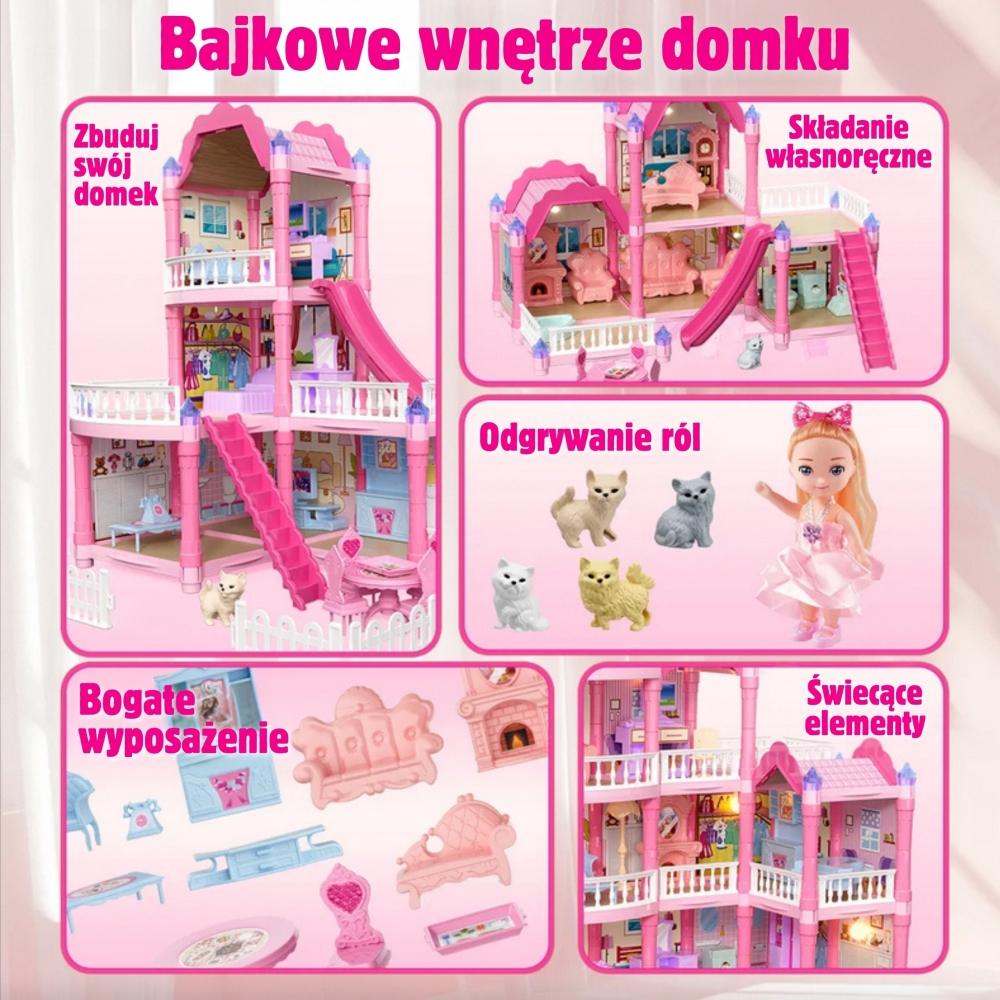 Lėlių namelis WOOPIE Villa su apšvietimu ir priedais, lėle 296el.