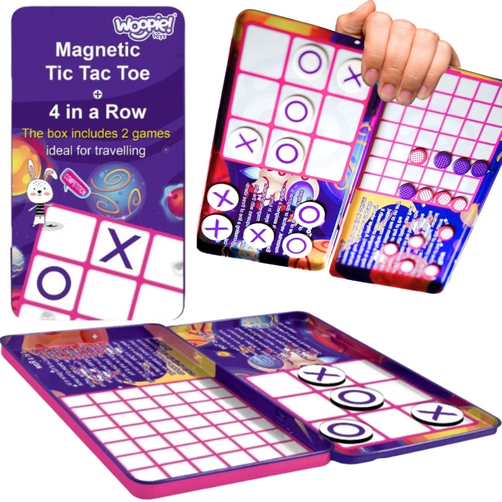 WOOPIE magnetinis žaidimas "2-in-1" ratas ir kryžius + žaidimas "4-in-Line" MINI