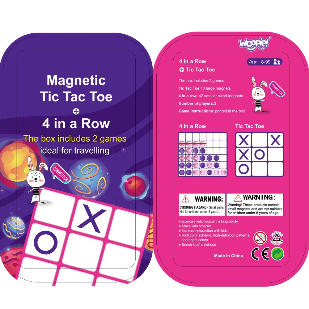 WOOPIE magnetinis žaidimas "2-in-1" ratas ir kryžius + žaidimas "4-in-Line" MINI