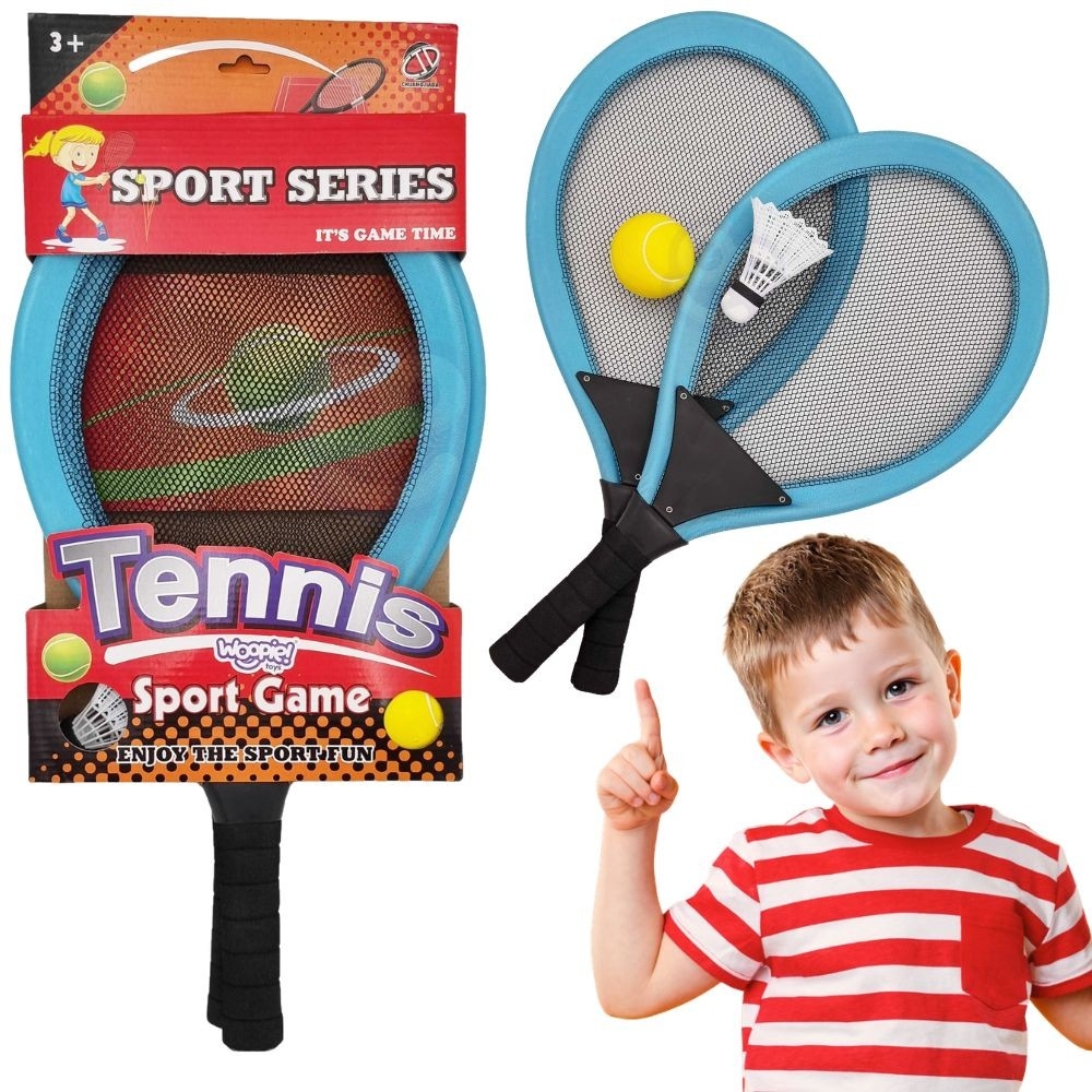 WOOPIE Duże Rakietki do Tenisa Badminton dla Dzieci Zestaw + Piłka Lotka