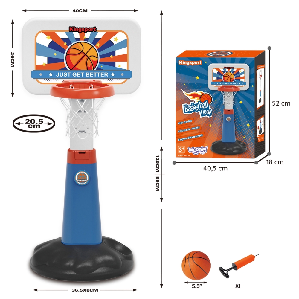 WOOPIE Zestaw Koszykówka Regulacja 99 - 125 cm + Piłka + Pompka					