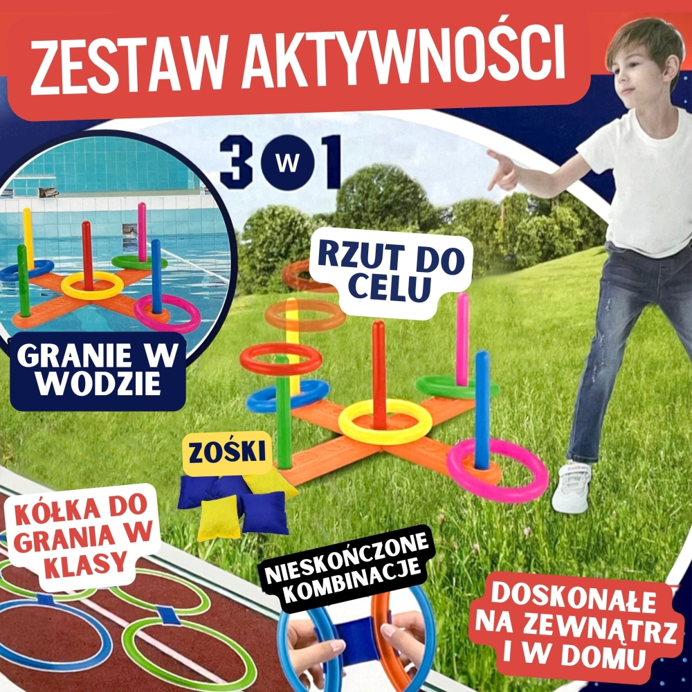 Universalus daugiafunkcinių lauko žaidimų rinkiny WOOPIE 3-in-1 Cornhole Target Bag Toss