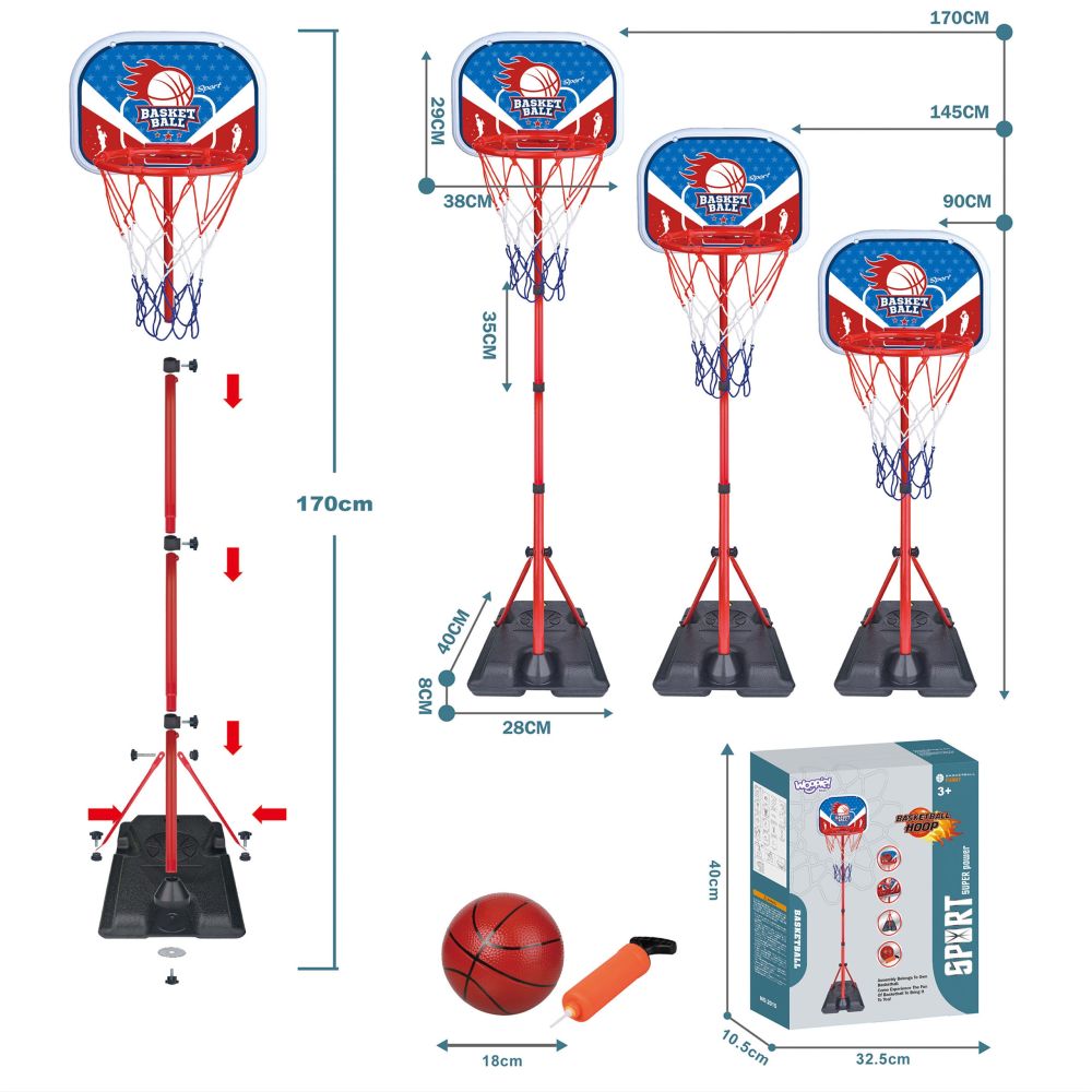 WOOPIE Freestanding Basketball Set Adjustable Height 90-170cm + Ball 