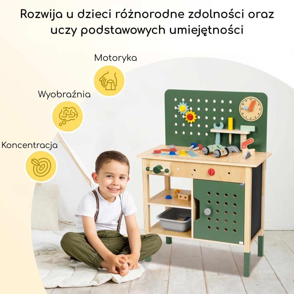 Medinės STEM dirbtuvės WOOPIE GREEN su įrankiais-Žaislai, Profesijos, buities žaislai, Meistro žaislai-e-vaikas