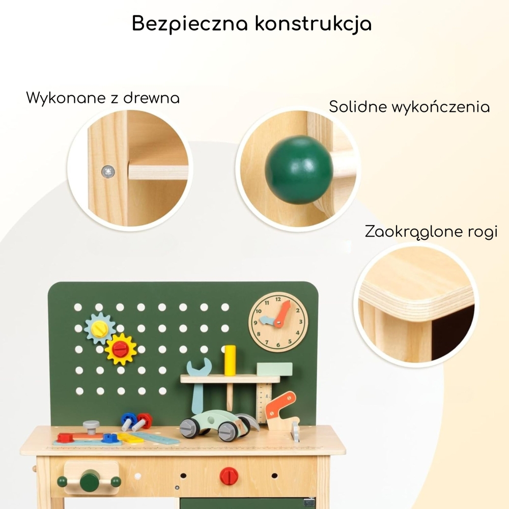 Medinės STEM dirbtuvės WOOPIE GREEN su įrankiais-Žaislai, Profesijos, buities žaislai, Meistro žaislai-e-vaikas