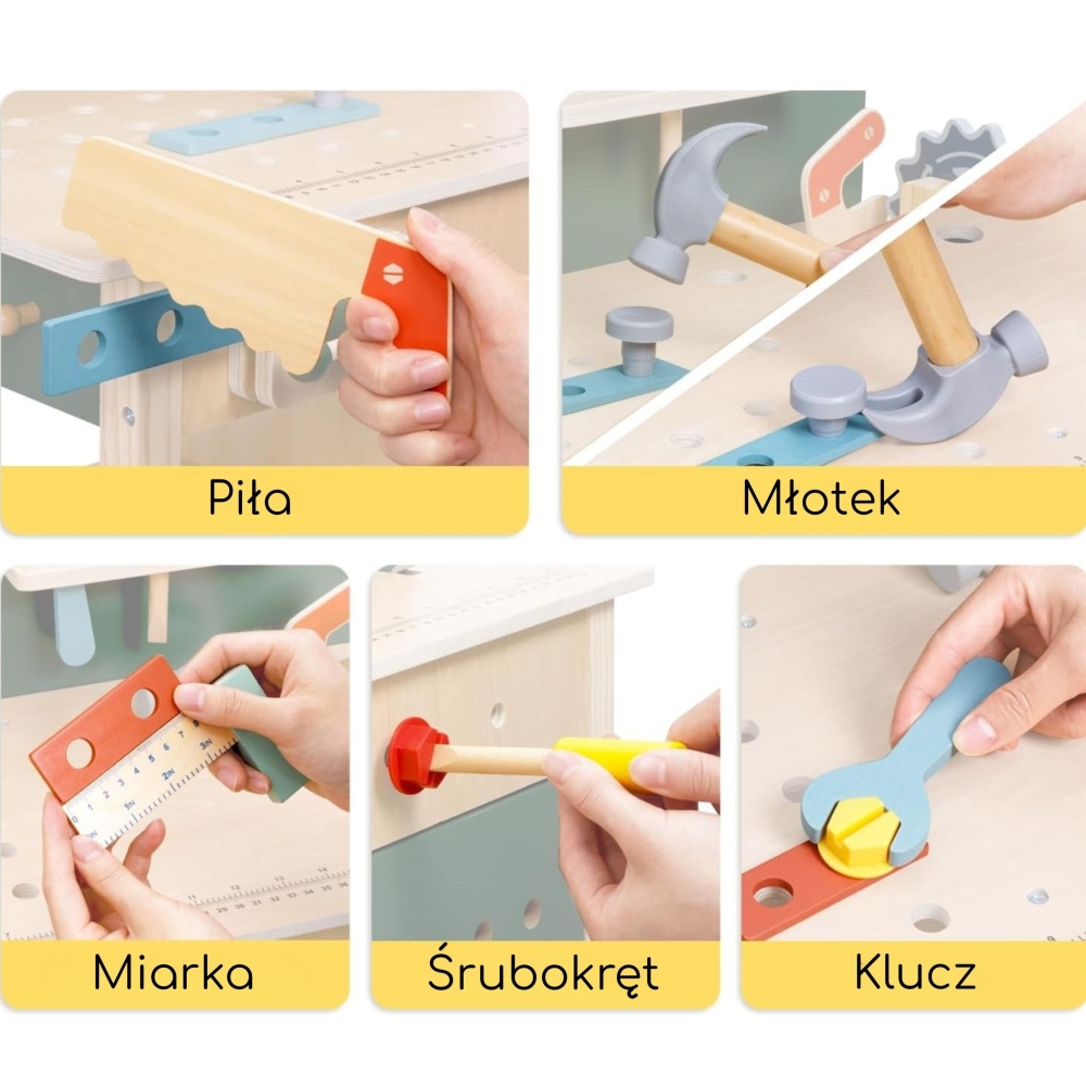 Medinės STEM dirbtuvės WOOPIE GREEN su įrankiais-Žaislai, Profesijos, buities žaislai, Meistro žaislai-e-vaikas