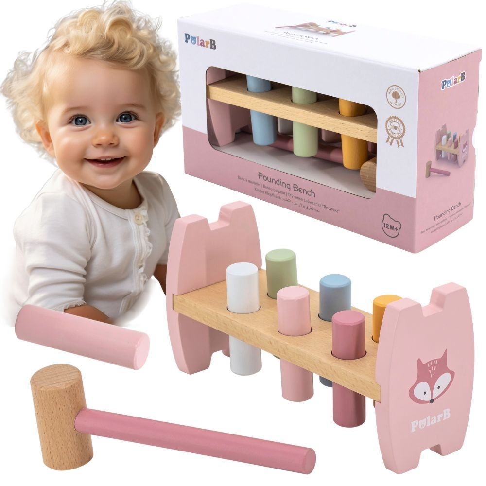 Medinis žaislas su plaktuku Viga PolarB Montessori Lapė-Žaislai, Kūdikiams, Mediniai, Žaislai mažyliams (iki 4 m.