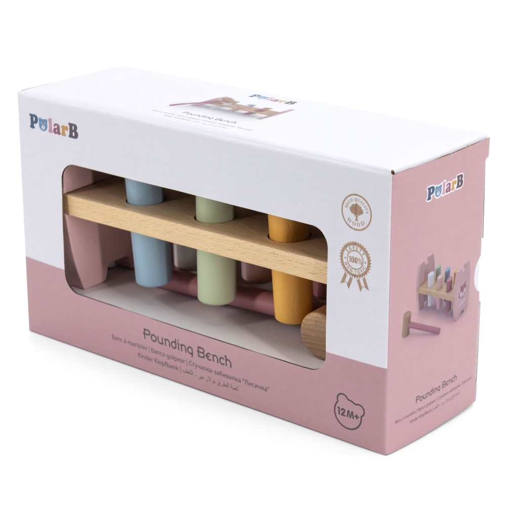 Viga PolarB Wooden Punching Toy with Hammer Fox Montessori