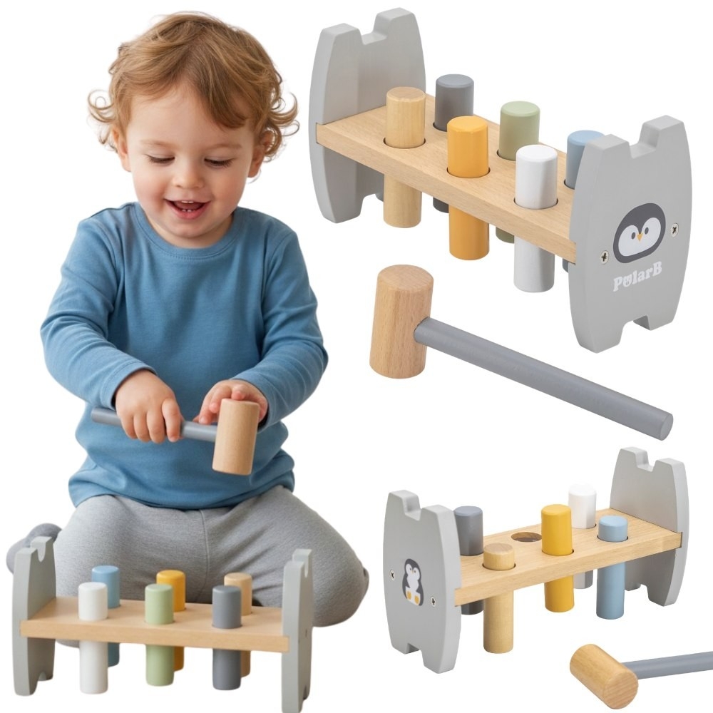 Medinis plaktukas Viga PolarB Montessori Pingvinas-Žaislai, Kūdikiams, Mediniai, Žaislai mažyliams (iki 4 m.