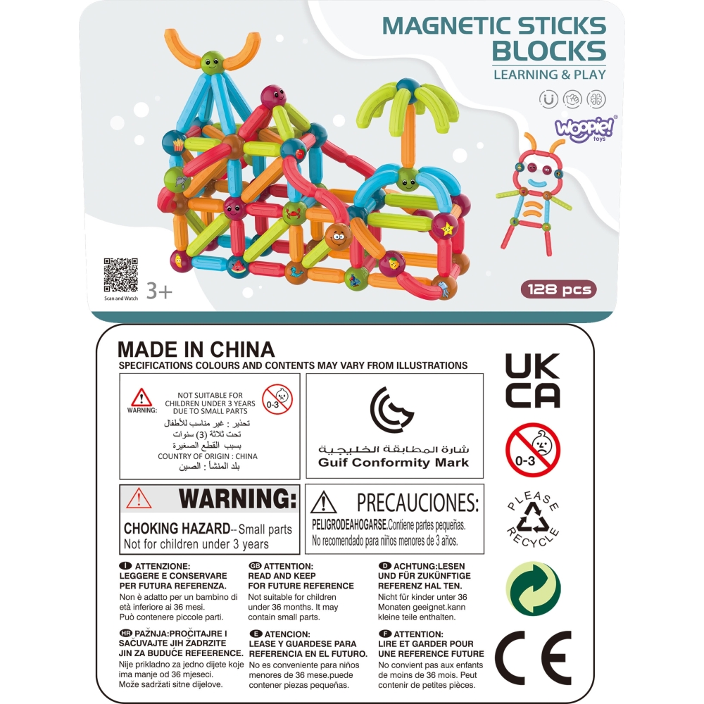 Magnetinis konstruktorius WOOPIE 128 el.-Žaislai, Konstruktoriai, Magnetiniai konstruktoriai-e-vaikas