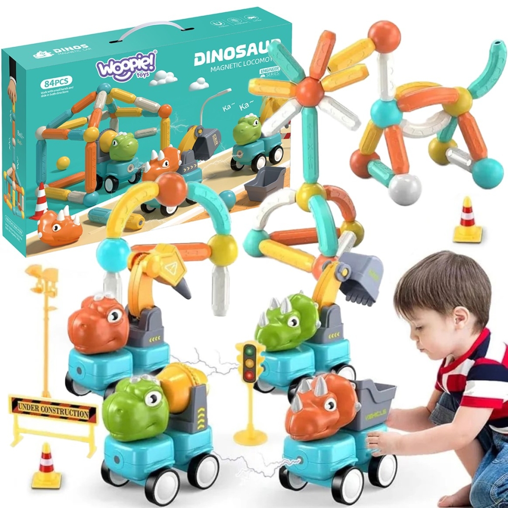 Magnetinis konstruktorius WOOPIE Dinozaurai, 84 el.-Žaislai, Konstruktoriai, Magnetiniai konstruktoriai-e-vaikas