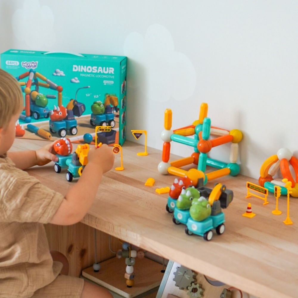 Magnetinis konstruktorius WOOPIE Dinozaurai, 84 el.-Žaislai, Konstruktoriai, Magnetiniai konstruktoriai-e-vaikas