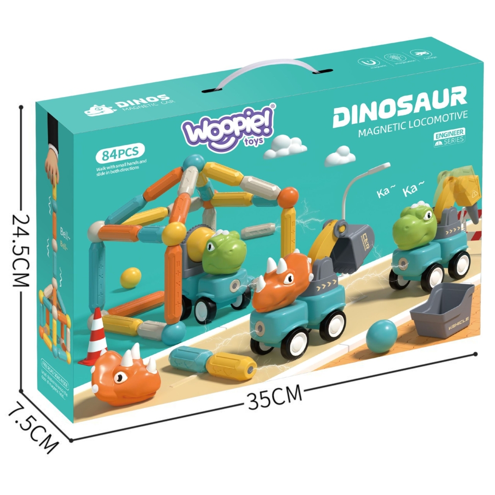 Magnetinis konstruktorius WOOPIE Dinozaurai, 84 el.-Žaislai, Konstruktoriai, Magnetiniai konstruktoriai-e-vaikas