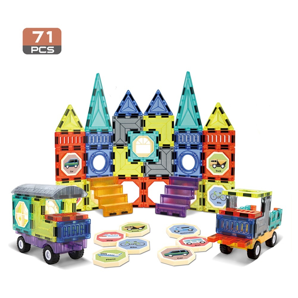 Magnetinis konstruktorius WOOPIE 3D rinkinys Pilis ir transporto priemonės, 71 el.