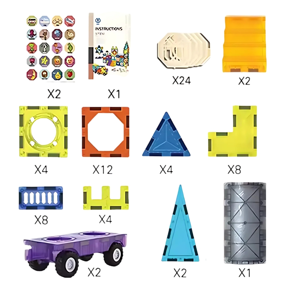 Magnetinis konstruktorius WOOPIE 3D rinkinys Pilis ir transporto priemonės, 71 el.
