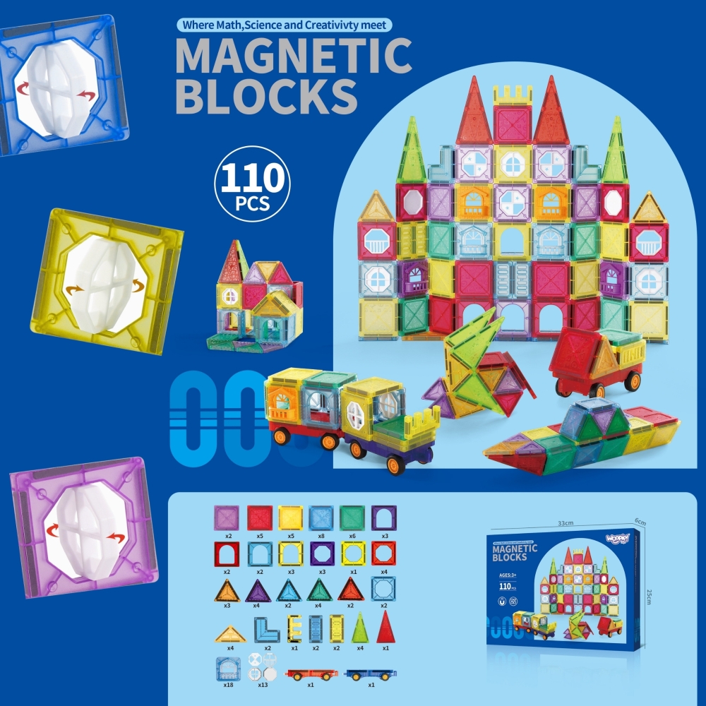 Magnetinis konstruktorius WOOPIE 3D Pilis ir transporto priemonės, 110 el.